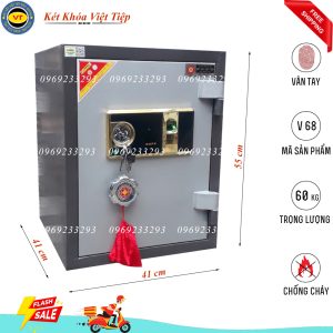 Két Sắt Vân Tay V68, Đen Ghi, Việt Tiệp, Nặng 60kg.