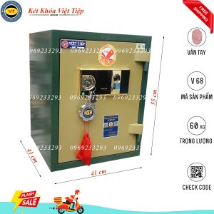 Két Sắt Vân Tay V68, Xanh Vàng, Việt Tiệp, Nặng 60kg.