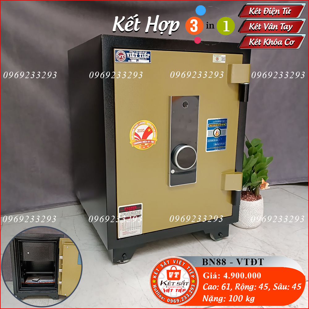 Két Sắt Vân Tay Điện Tử BN88 – VT, Ghi, Bảng Dọc, Việt Tiệp, Nặng 100kg. Két Sắt Bắc Ninh, Két Sắt Việt Tiệp Bắc Ninh.