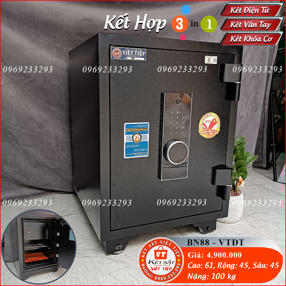 Két Sắt Vân Tay Điện Tử BN88 – VT, Ghi, Bảng Dọc, Việt Tiệp, Nặng 100kg. Két Sắt Bắc Ninh, Két Sắt Việt Tiệp Bắc Ninh.